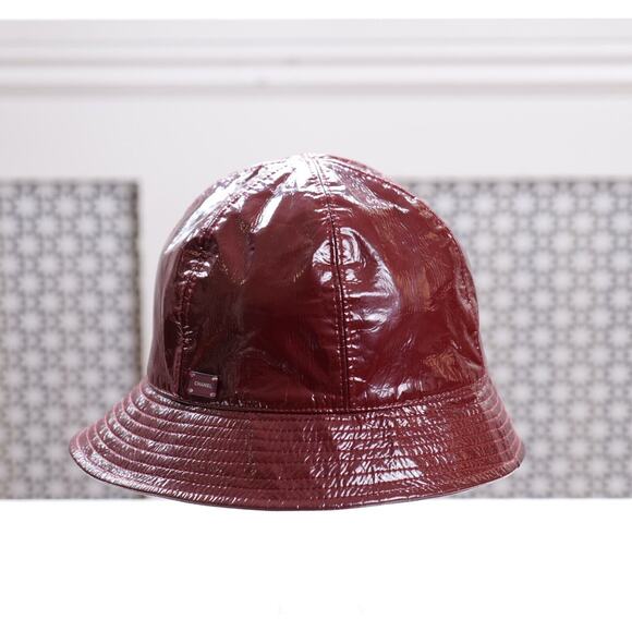 Chanel Red Logo Vinyl Burgundy Patent Leather Bucket Hat (Size S, 57) - Picture 1 of 9